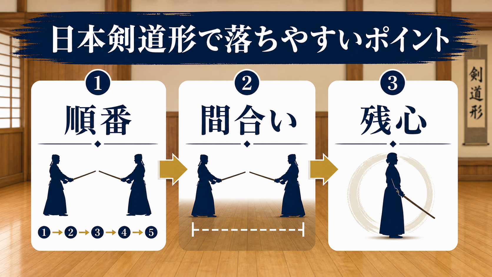 日本剣道形で落ちやすいポイントを示した図解