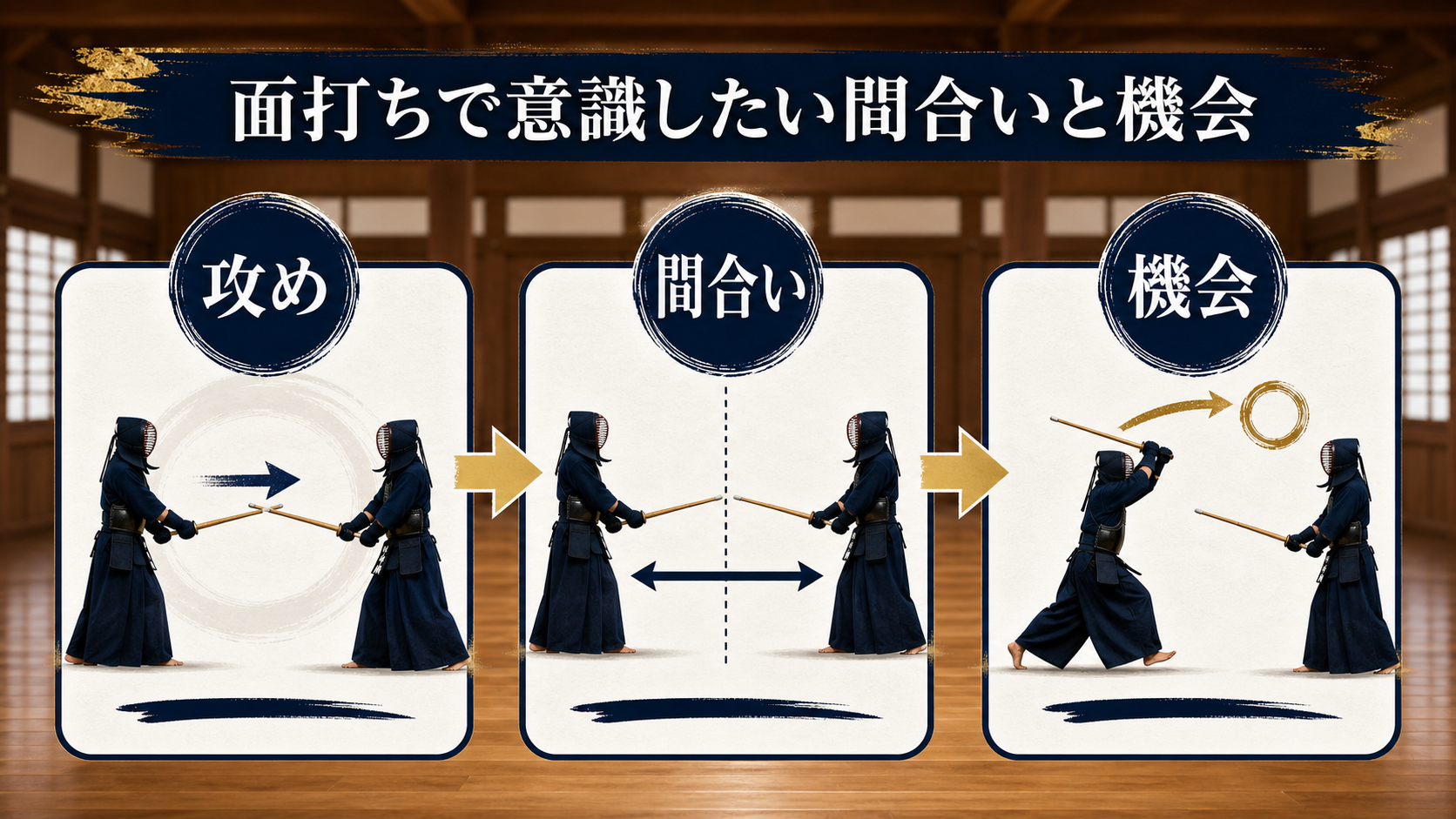 面打ちで意識したい間合いと機会の図解