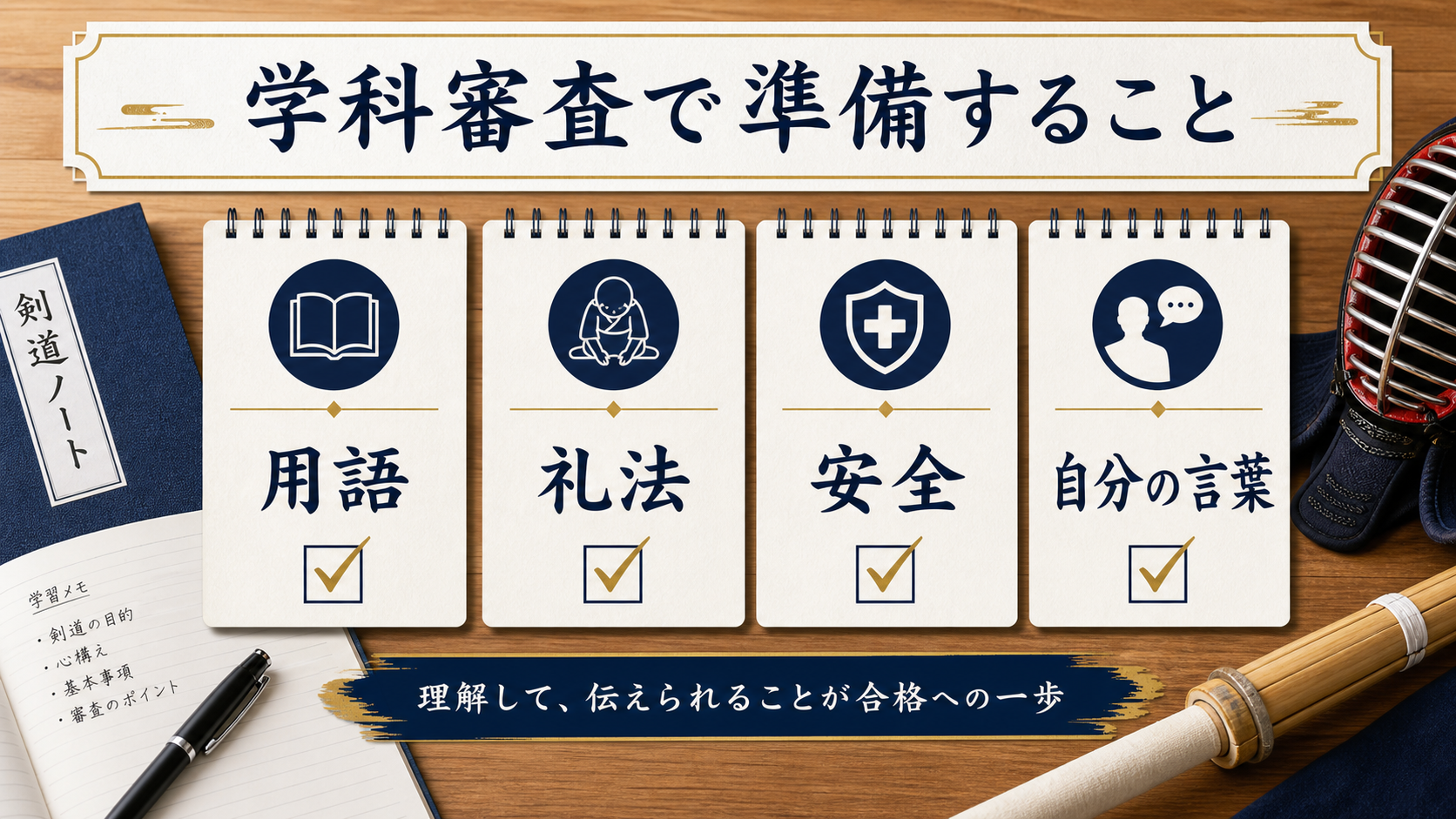 剣道二段の学科審査で準備する内容の図解